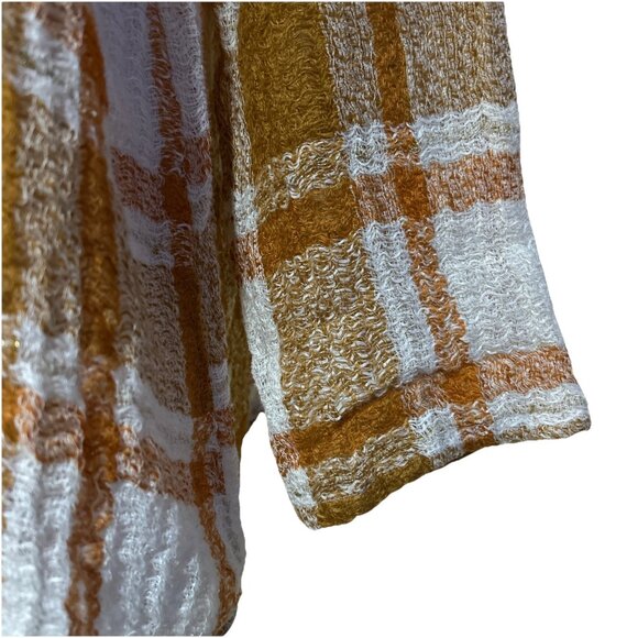 Marilu Orange Italian Linen Top Open Knit Lagenlook Plaid Tunic Shirt XL - Picture 6 of 16